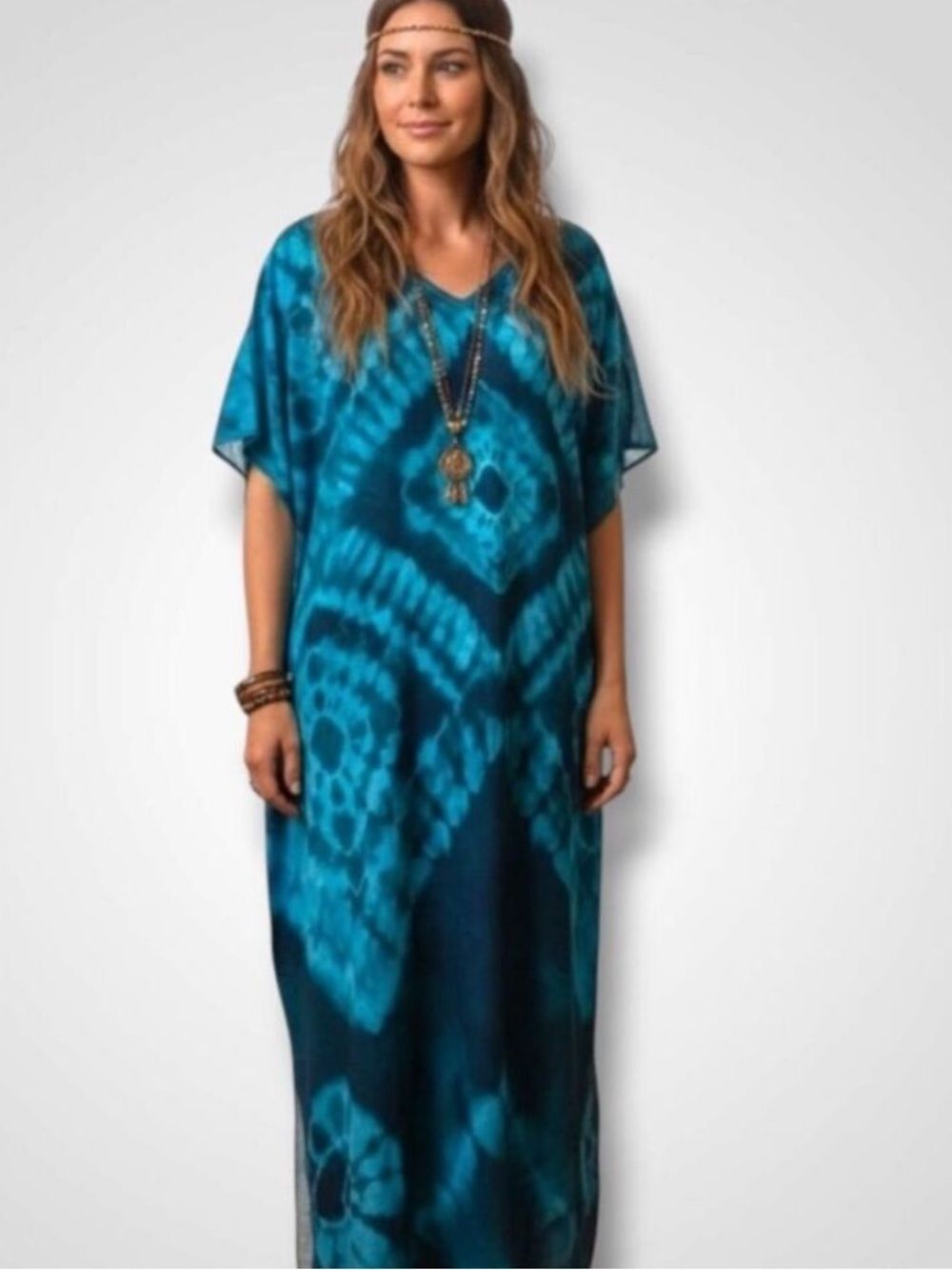 Blue Tie Dye Long Kaftan Dress NWT